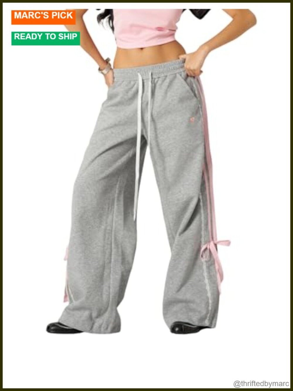 Women's Lace Stripe Patchwork Wide Leg Sweatpants Drawstring Baggy